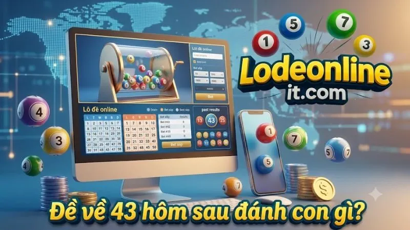 Banner thiết kế chuyên nghiệp chủ đề đề về 43 với các con số cách điệu trên nền xanh đen hiện đại và sang trọng.