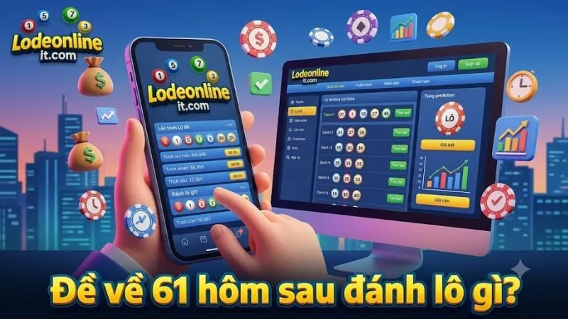 Banner thiết kế chuyên nghiệp với con số 61 nổi bật, hỗ trợ người chơi phân tích khi đề về 61 trong các kỳ quay.
